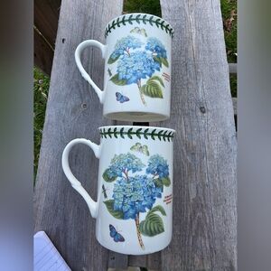 Portmeirion Botanic Garden Hydrangea Flower Butterfly Mug Coffee Cup Set of 2